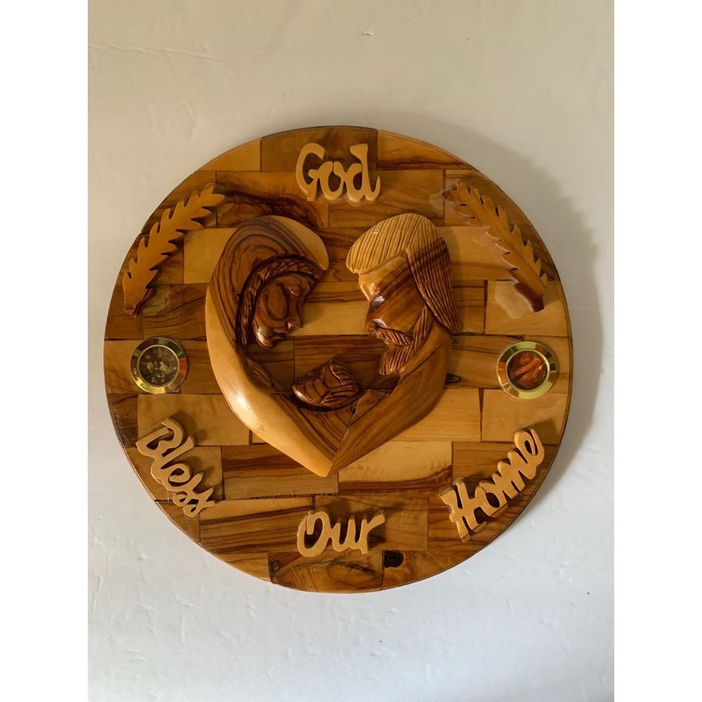 Olive Wood Plaque Holy Family Joseph Mary Baby Jesus Bethlehem Holy Land